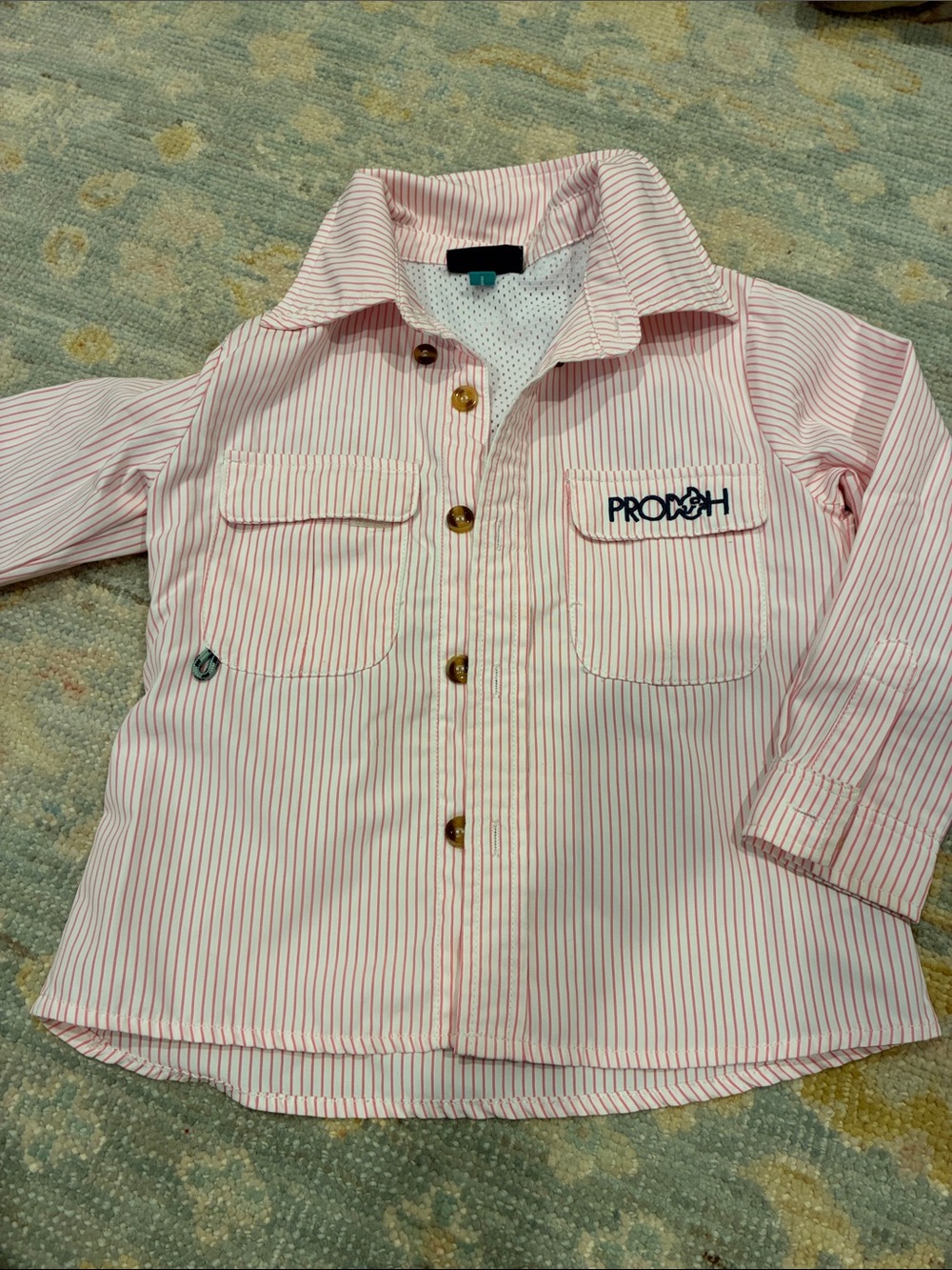 Pink Striped Button-Front Prodoh Kids Fishing Shirt